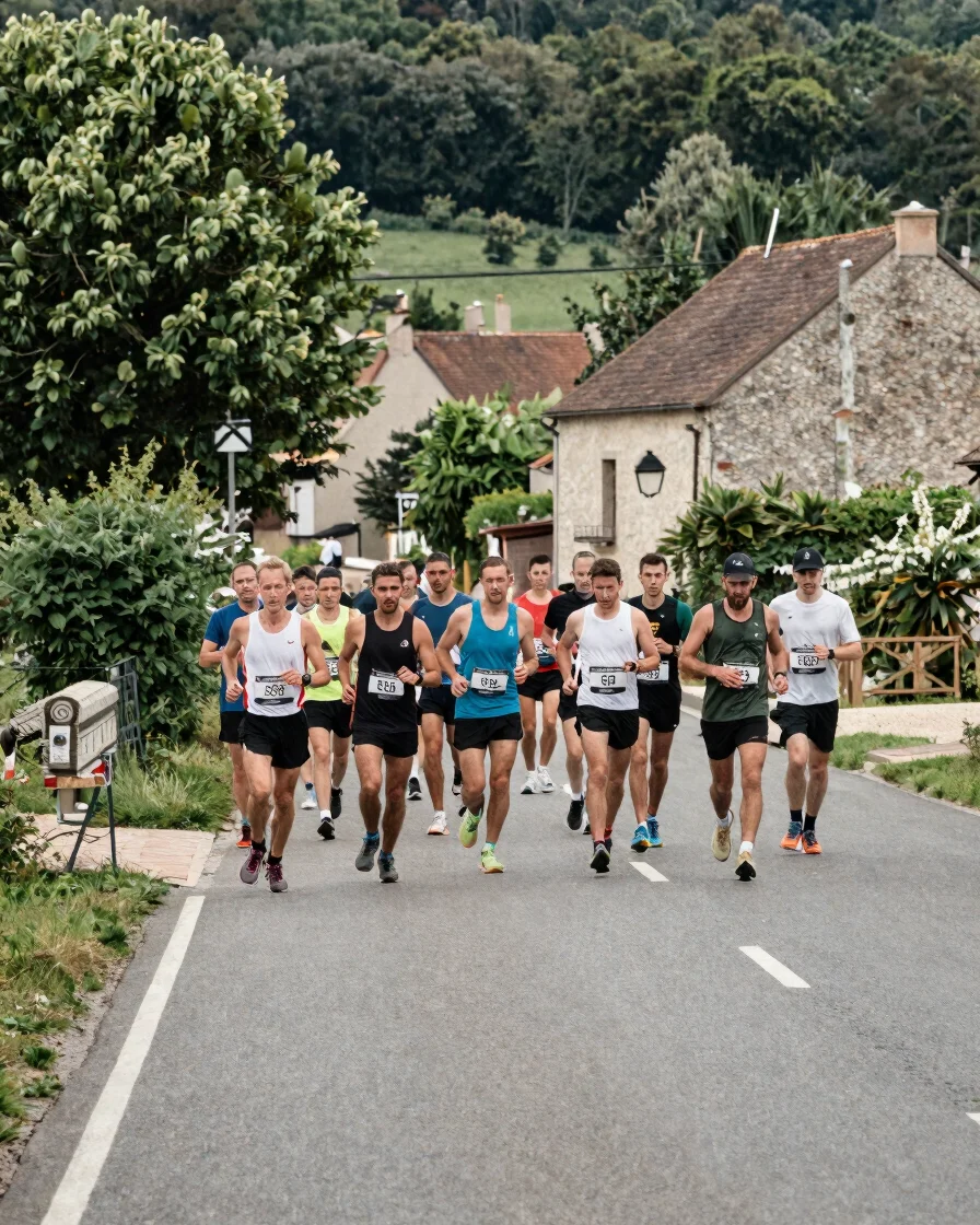 Documentary wide photograph of recreational runners gathering at